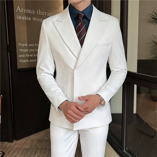 2025 New Trend Simple Temperament British Style (suit + Trousers) Fashion Handsome Light Luxury Slim Solid Color Two-piece Set