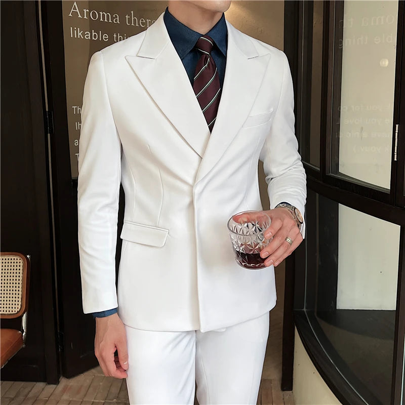 2025 New Trend Simple Temperament British Style (suit + Trousers) Fashion Handsome Light Luxury Slim Solid Color Two-piece Set