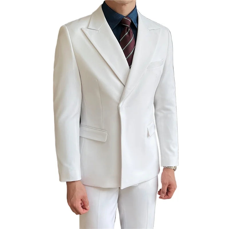2025 New Trend Simple Temperament British Style (suit + Trousers) Fashion Handsome Light Luxury Slim Solid Color Two-piece Set