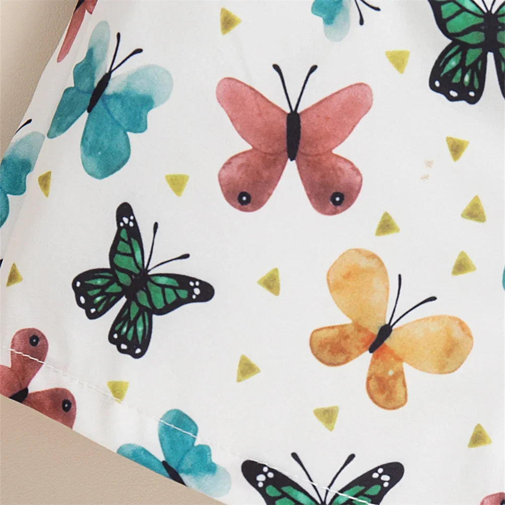 2 Pieces Summer Girl's Butterfly Sleeveless Top+shorts Baby's Sets Comfortable Baby Girl Clothes 0-2 Years Children's Cute Set