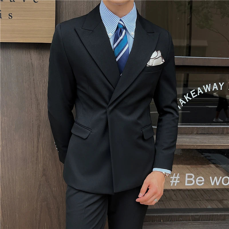 2025 New Trend Simple Temperament British Style (suit + Trousers) Fashion Handsome Light Luxury Slim Solid Color Two-piece Set