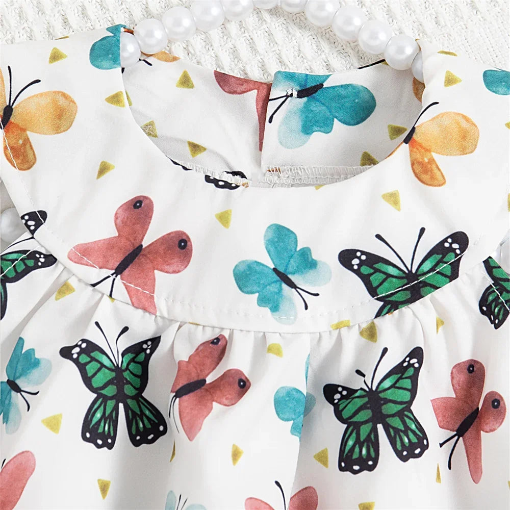 2 Pieces Summer Girl's Butterfly Sleeveless Top+shorts Baby's Sets Comfortable Baby Girl Clothes 0-2 Years Children's Cute Set