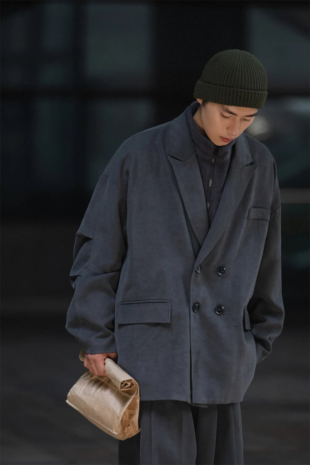 Autumn Men Double Breasted Japanese Streetwear Vintage Oversized Loose Casual Blazers Suit Jacket Male Coat Blaser Masculino