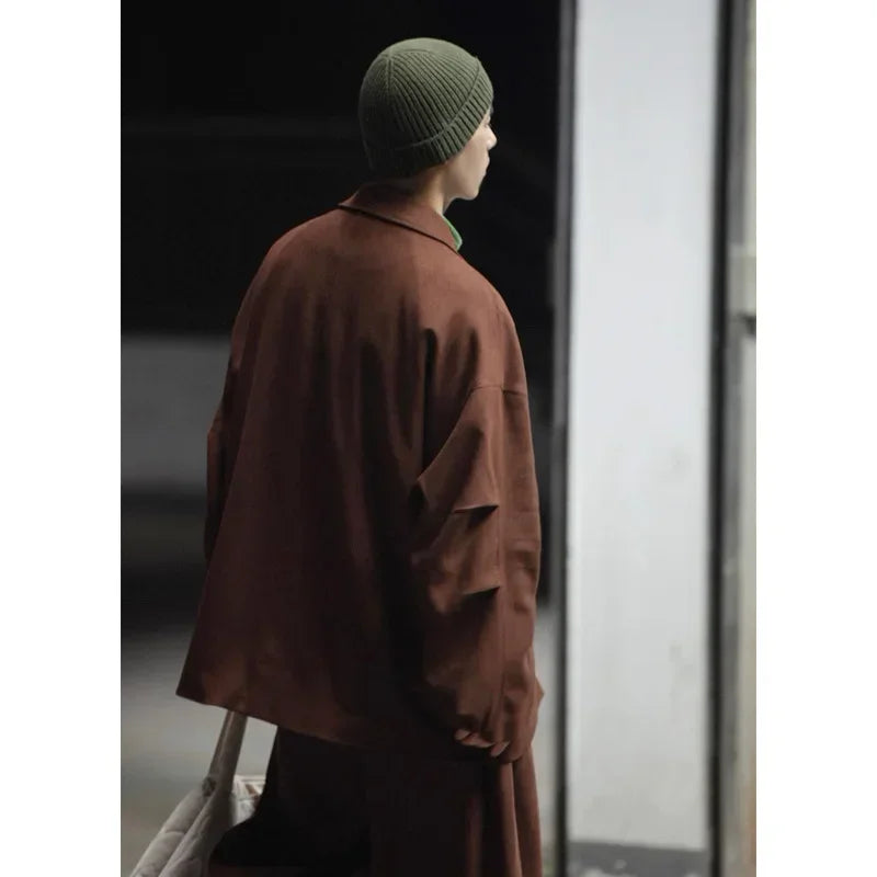 Autumn Men Double Breasted Japanese Streetwear Vintage Oversized Loose Casual Blazers Suit Jacket Male Coat Blaser Masculino