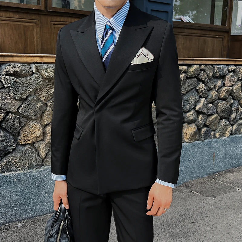 2025 New Trend Simple Temperament British Style (suit + Trousers) Fashion Handsome Light Luxury Slim Solid Color Two-piece Set