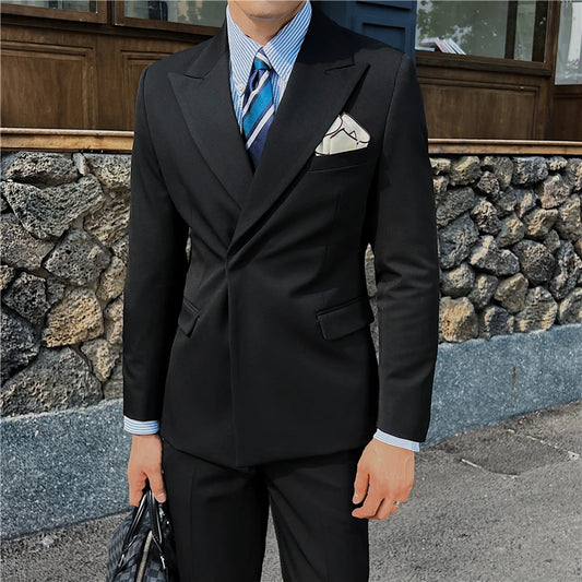 2025 New Trend Simple Temperament British Style (suit + Trousers) Fashion Handsome Light Luxury Slim Solid Color Two-piece Set