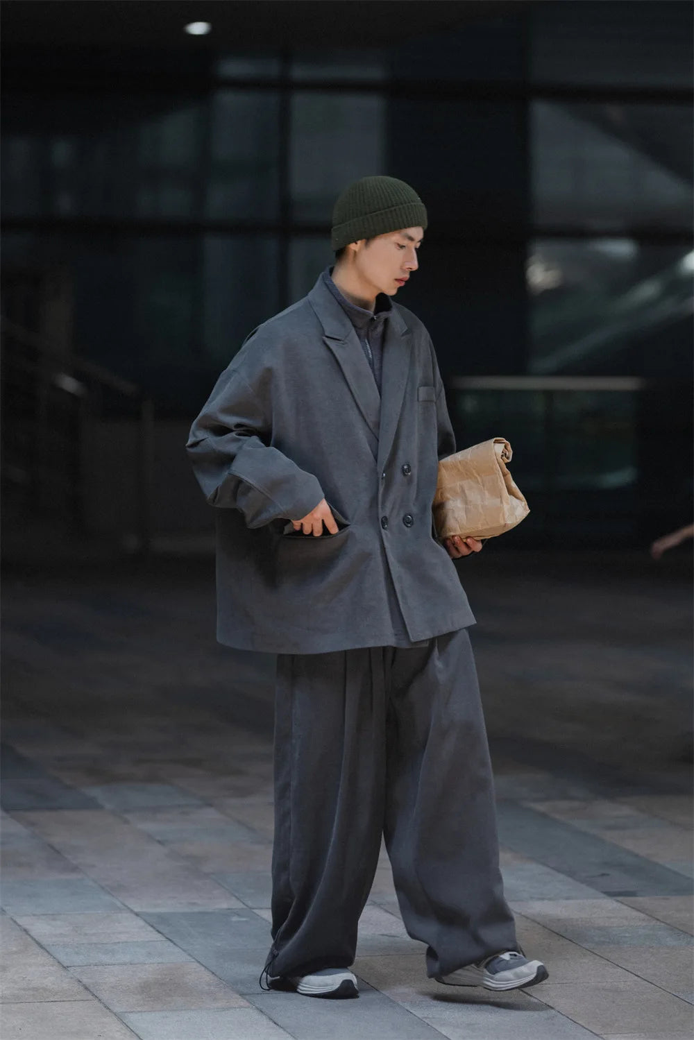 Autumn Men Double Breasted Japanese Streetwear Vintage Oversized Loose Casual Blazers Suit Jacket Male Coat Blaser Masculino