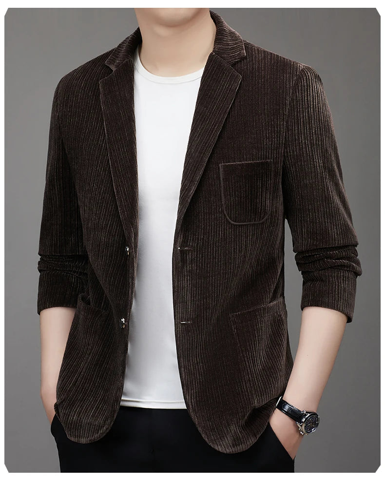 2025 New corduroy suit jacket two-button slim fashion handsome with all autumn and winter business single west