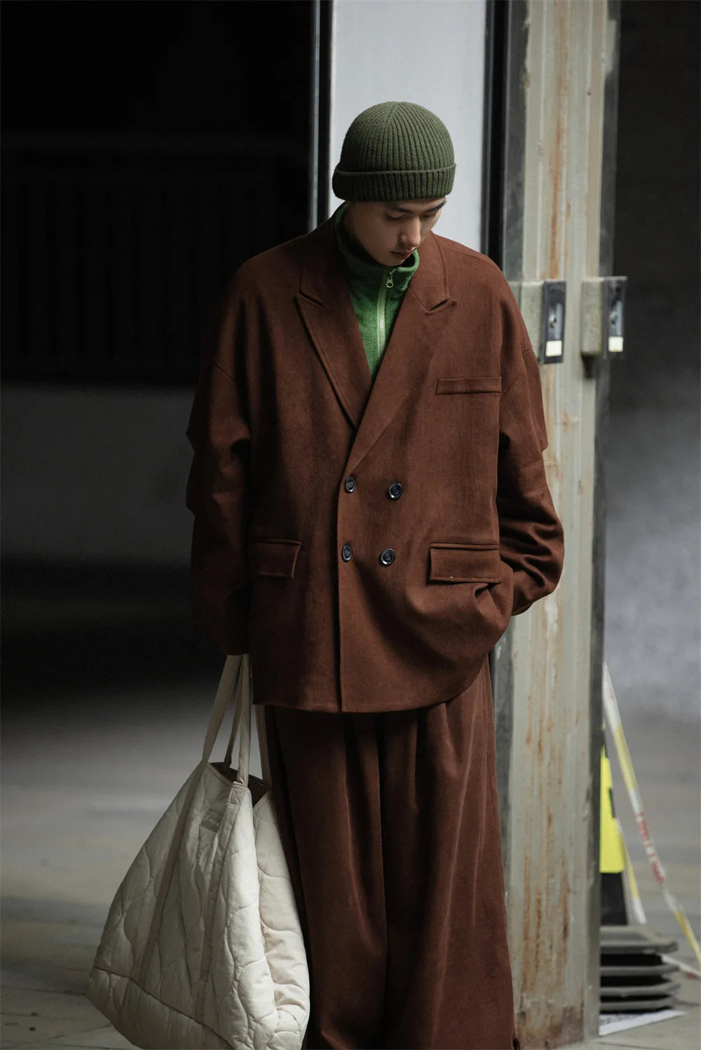 Autumn Men Double Breasted Japanese Streetwear Vintage Oversized Loose Casual Blazers Suit Jacket Male Coat Blaser Masculino