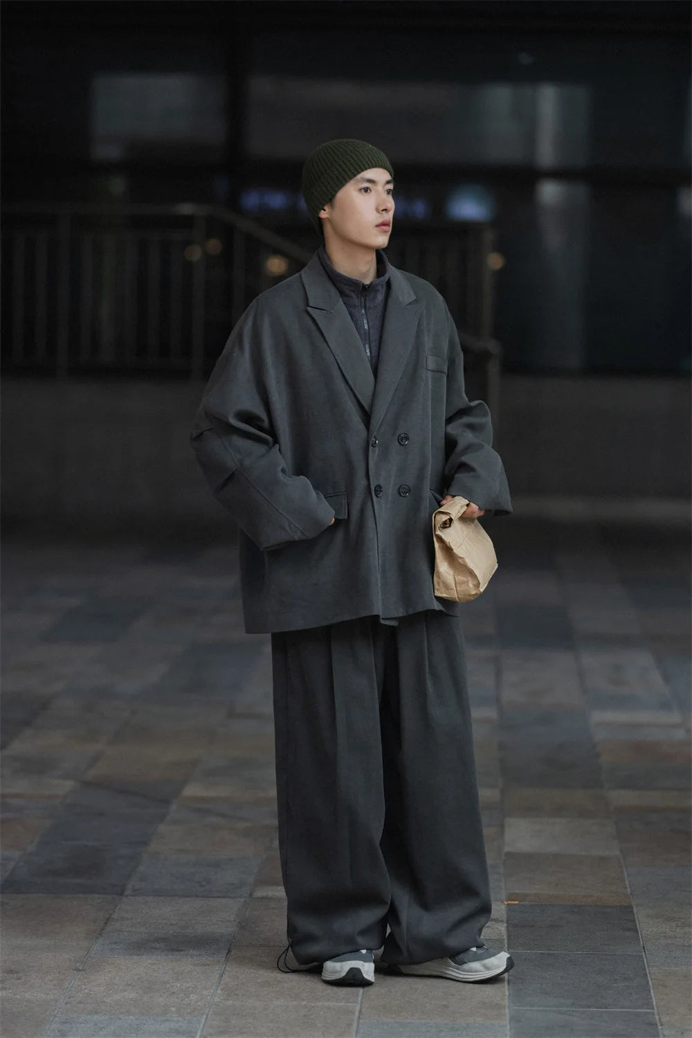 Autumn Men Double Breasted Japanese Streetwear Vintage Oversized Loose Casual Blazers Suit Jacket Male Coat Blaser Masculino