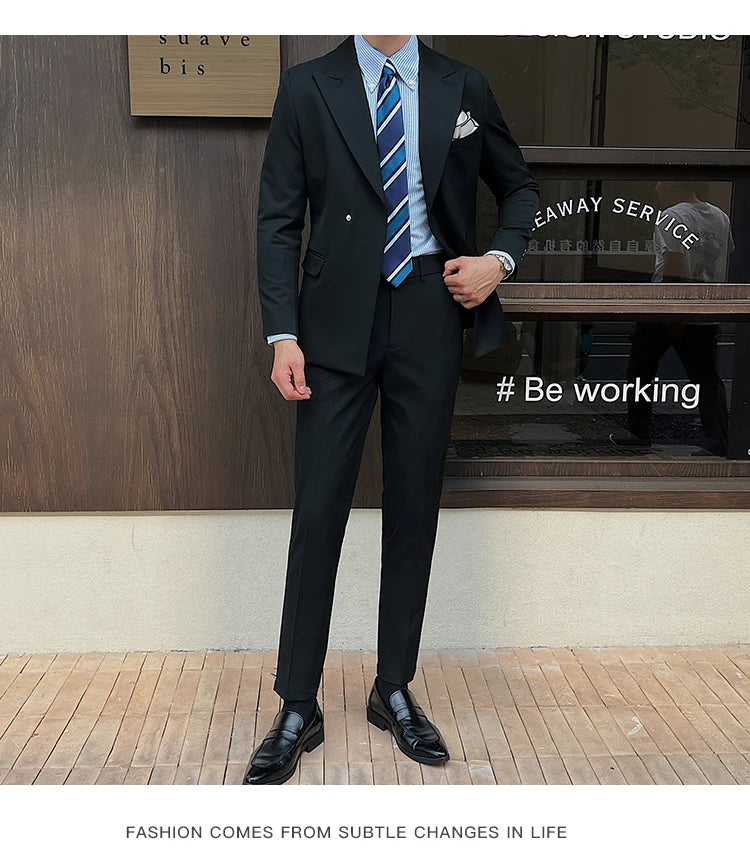 2025 New Trend Simple Temperament British Style (suit + Trousers) Fashion Handsome Light Luxury Slim Solid Color Two-piece Set